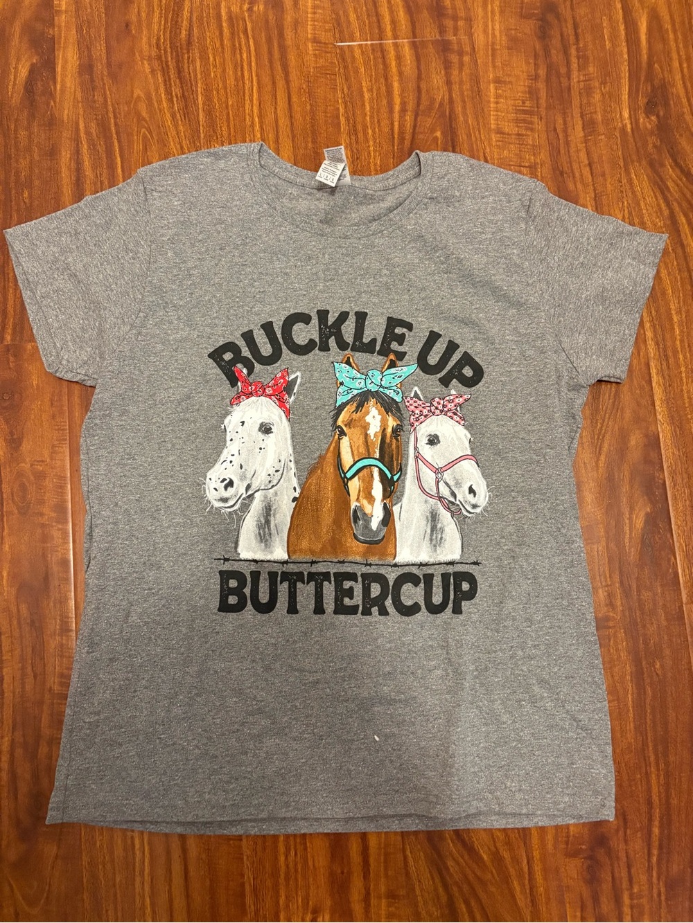 Buckle Up Buttercup Kids Grey Horse Graphic Tee